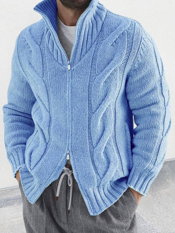 Chic Men's Turtleneck Cable Knit Cardigan with Zipper – Perfect for Casual Spring-Summer Outings - MENLL
